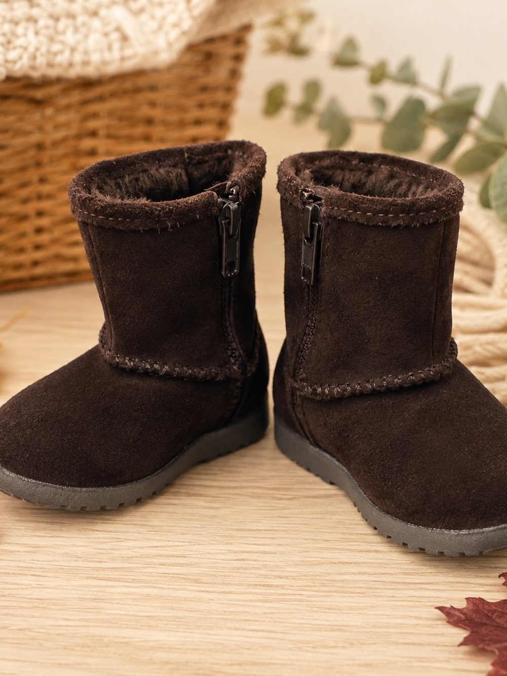 Circo Girls Brown Genuine Suede Faux Fur Lined Side Zip Ankle Bootie Kid Size 5